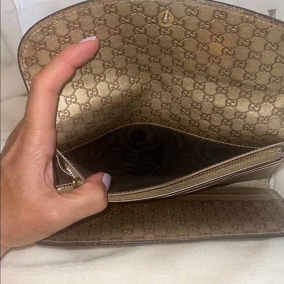Gucci tan/gold metallic long leather wallet - Picture 11 of 16